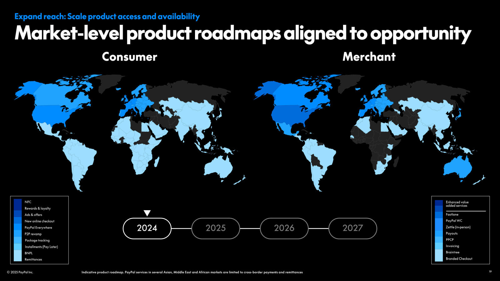 Market-level product roadmap: which consumer and merchant products roll out in which countries across 2024–2027.
